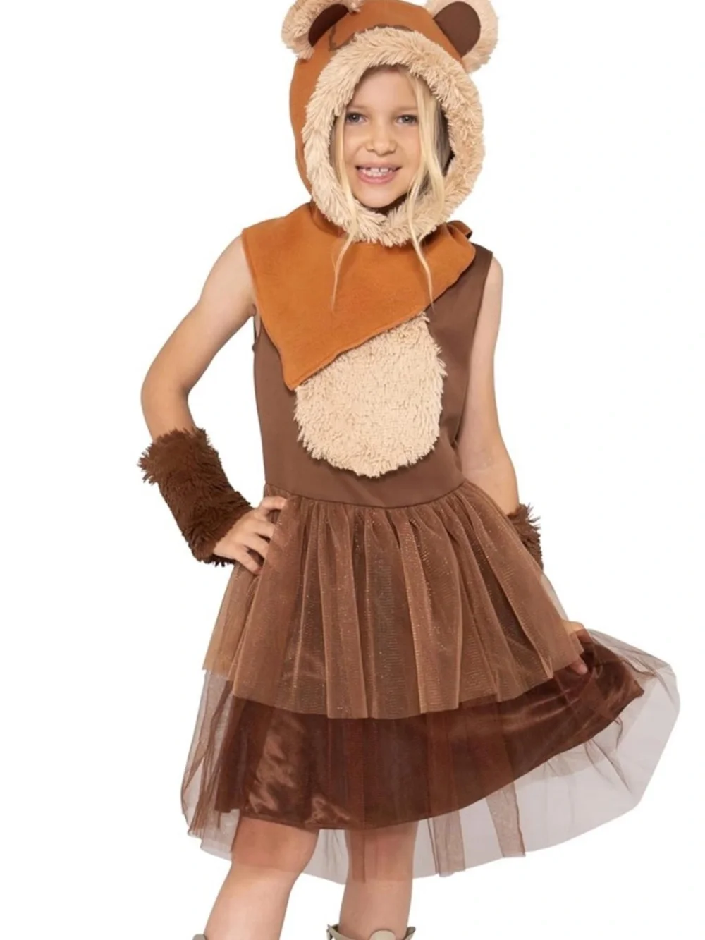Star Wars Brown Ewok Tutu Dress Costume with Hood and Cuffs - Picture 2 of 3